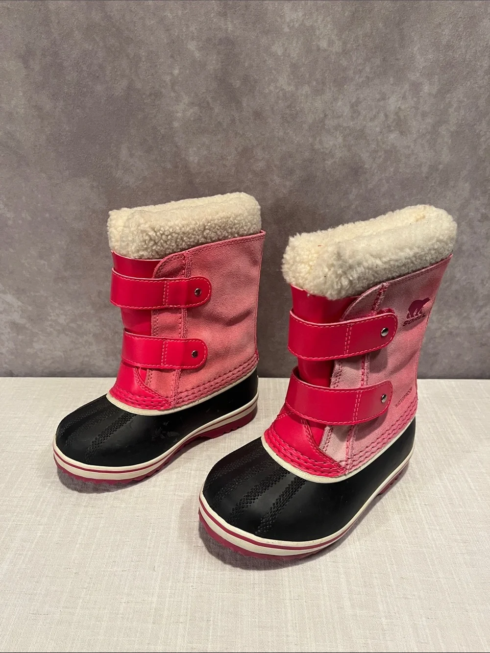 Sorel 1964 Pac Strap Boot Pink Kids Winter Boots with Faux Fur size 10